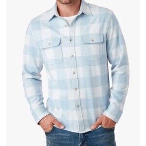 FAIR HARBOR Dunewood Ultra Stretch Shirt Men Large Blue Plaid Button Up Casual